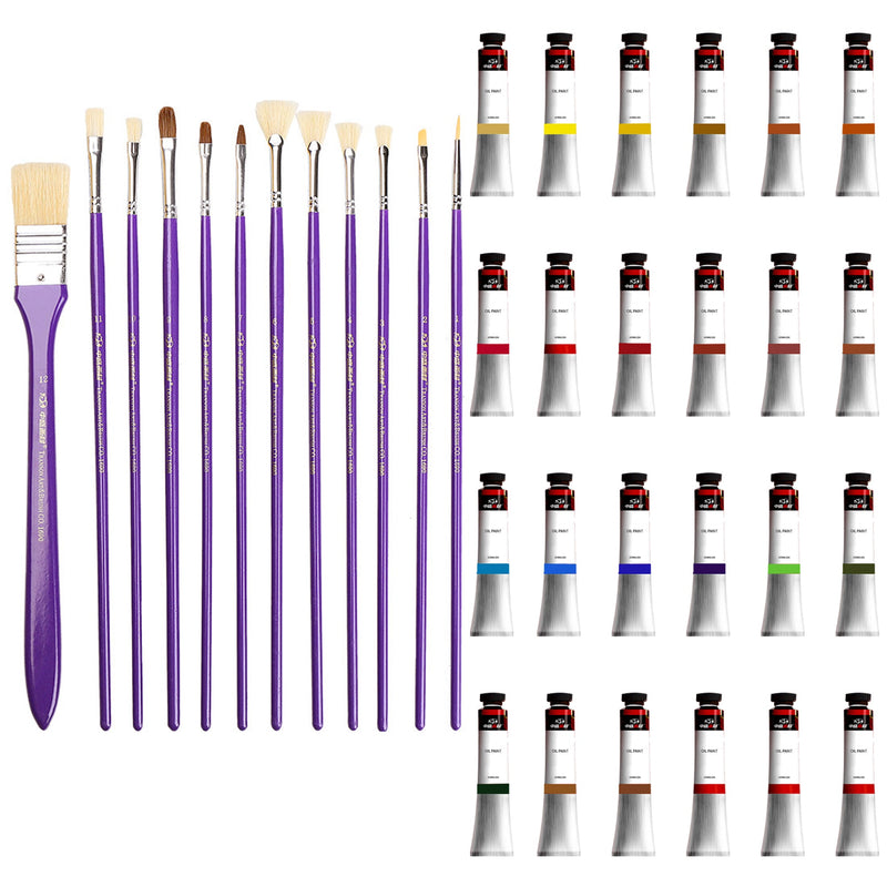 12 Pcs Art Brush & 24 Colors Oil Paint Set