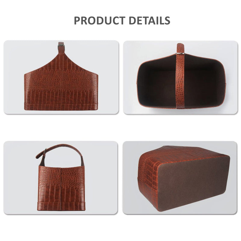 2PCs PU Leather Magazine Holder Basket - Brown Croc