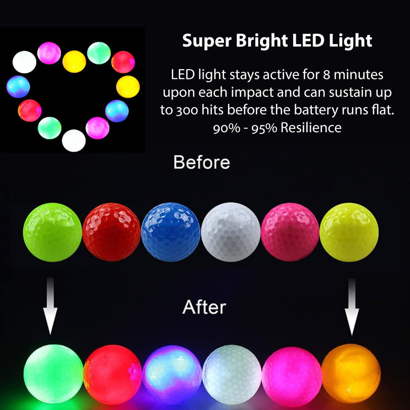 Pack of 6 LED Light Up Golf Balls