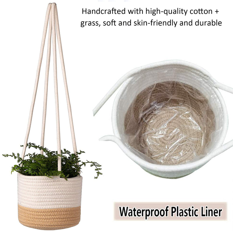 Woven Cotton Rope Hanging Plant Basket - Set of 2