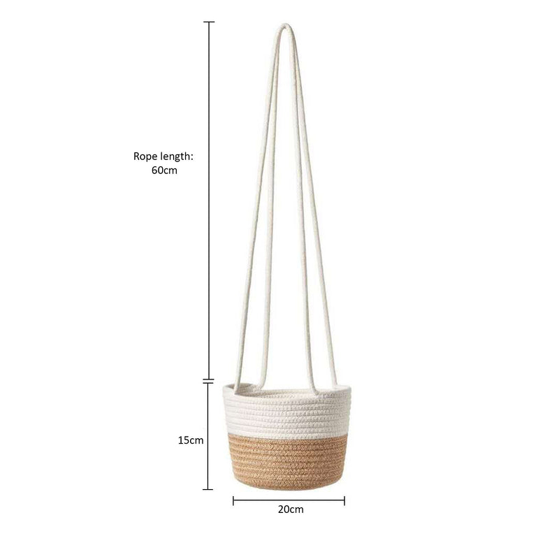 Woven Cotton Rope Hanging Plant Basket - Set of 2