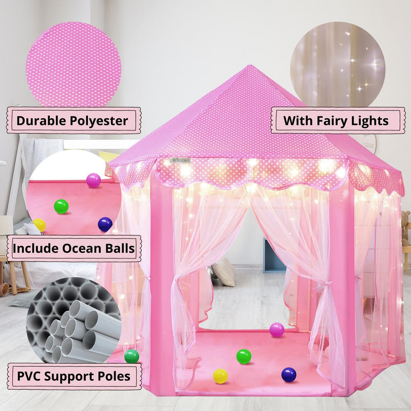 Kids Playing Castle Tent Playhouse with LED Light String