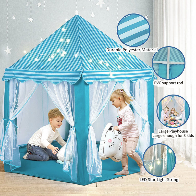 Kids Playing Castle Tent Playhouse with LED Light String