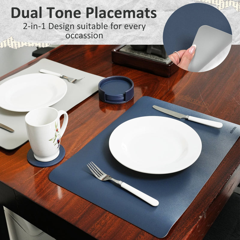 PU Leather Dual Tone 6 Placemats & 6 Coasters Set