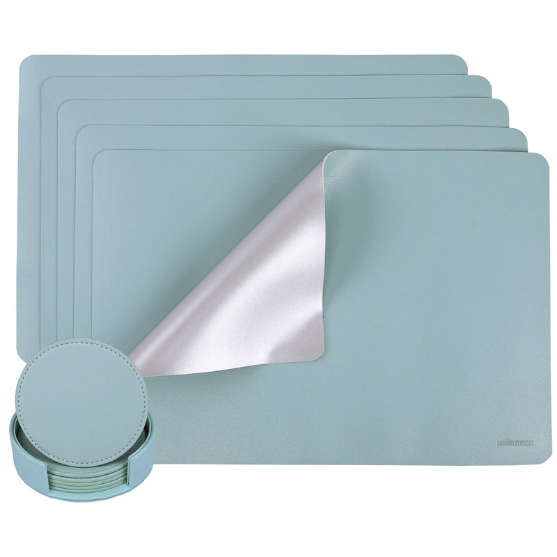 PU Leather Dual Tone 6 Placemats & 6 Coasters Set