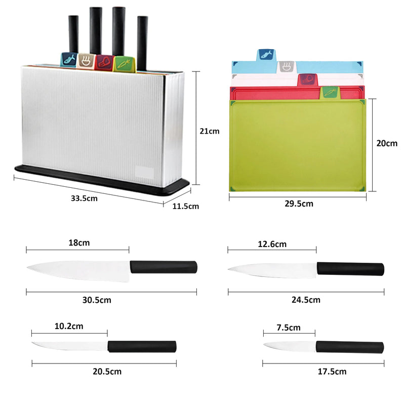 Color Coded Index Cutting Boards & Knives Set