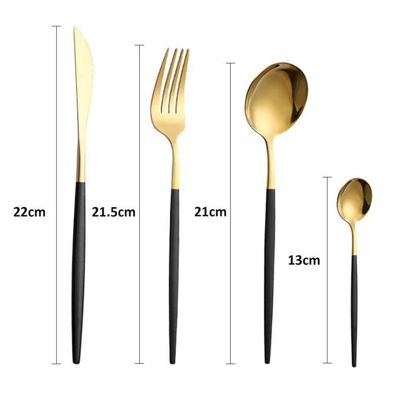 24Pcs Silverware Flatware Cutlery Set - Gold & Black