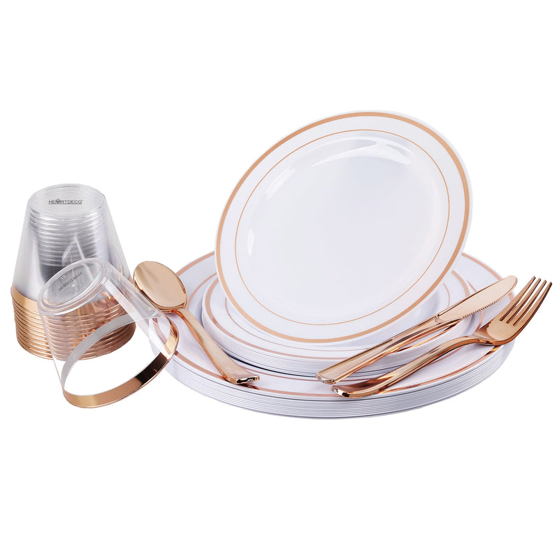 72Pcs Disposable Plastic Party Plates Dinnerware Set-Rose Gold