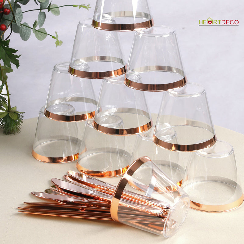 72Pcs Disposable Plastic Party Plates Dinnerware Set-Rose Gold