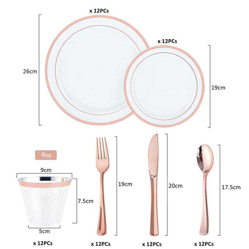 72Pcs Disposable Plastic Party Plates Dinnerware Set-Rose Gold