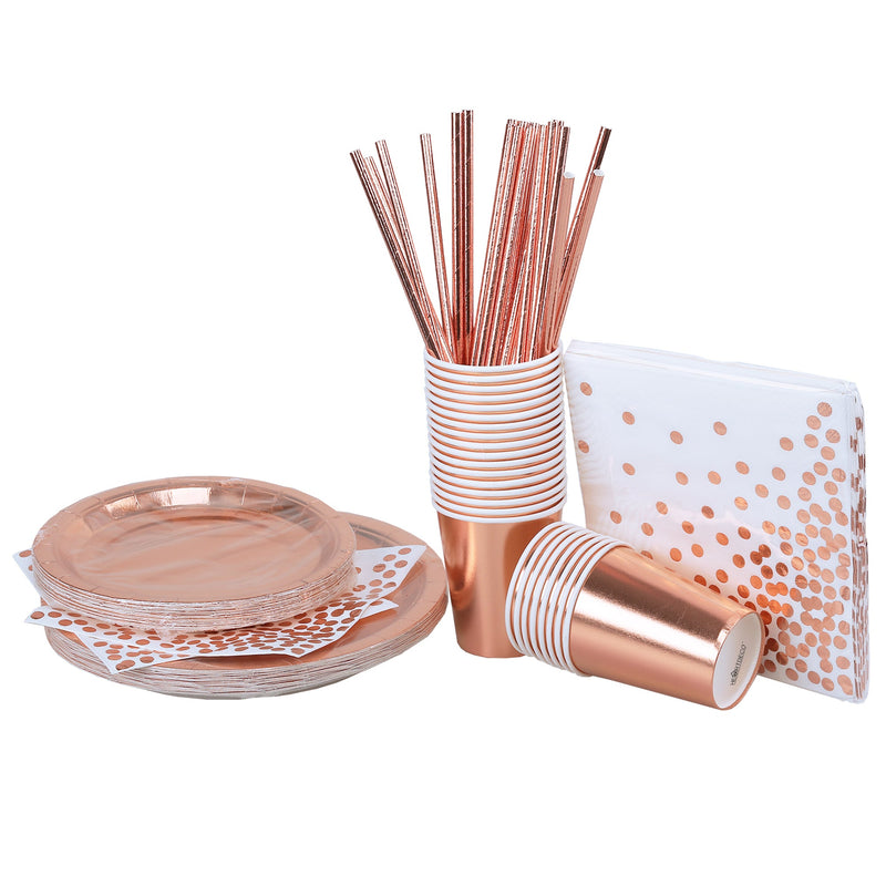 125PCs Paper Plates Party Supply Set - Rose Gold