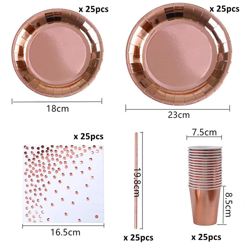 125PCs Paper Plates Party Supply Set - Rose Gold