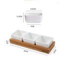 Bamboo Tray Ceramic Serving Dishes Platter Set