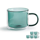 Set of 6 Double Wall Glass Coffee Mugs Cups - Teal