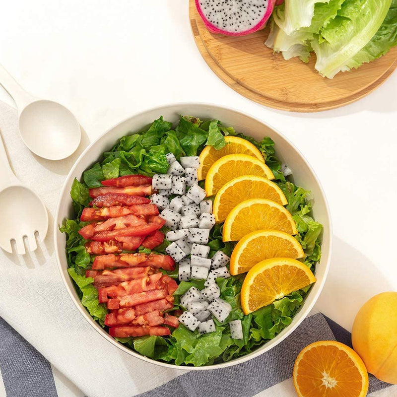 Salad Bowl With Bamboo Lid and Serving Spoons Set