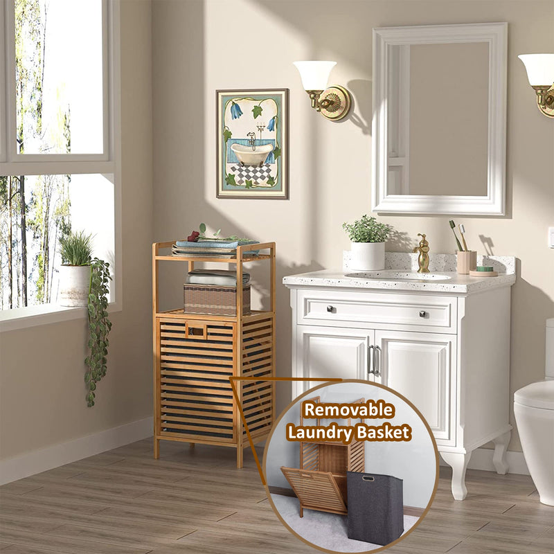 Bamboo Laundry Hamper Basket With Shelf