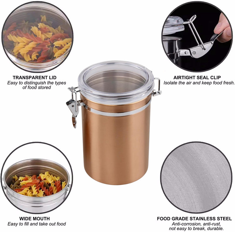 2PCs Stainless Steel Airtight Food Canister Coffee Jars