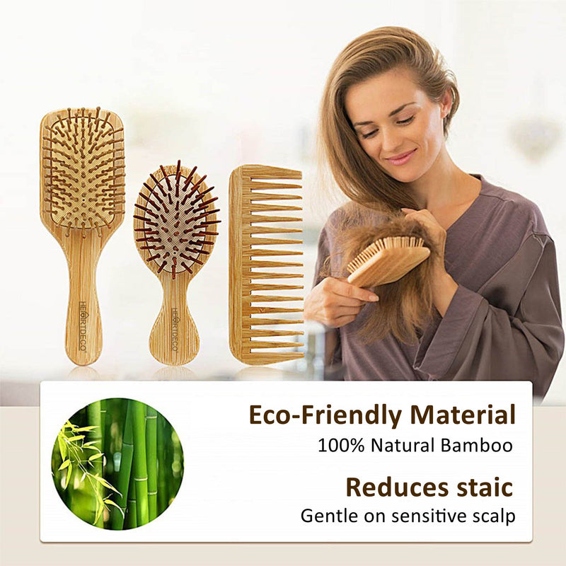 Bamboo Detangling Hair Brush Comb 6Pcs Set