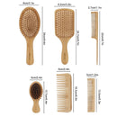 Bamboo Detangling Hair Brush Comb 6Pcs Set