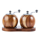 Round Wooden Manual Pepper Salt Grinder Set