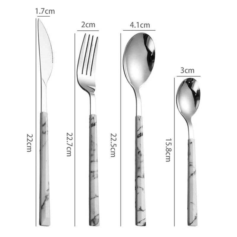 4Pcs Cutlery Silverware Flatware Set - Marble