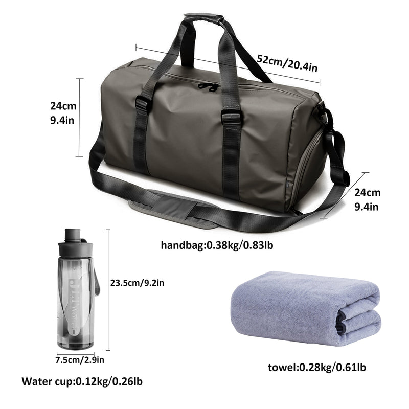 35L Gym Duffel Bag Set With Water Bottle & Microfiber Towel-Grey