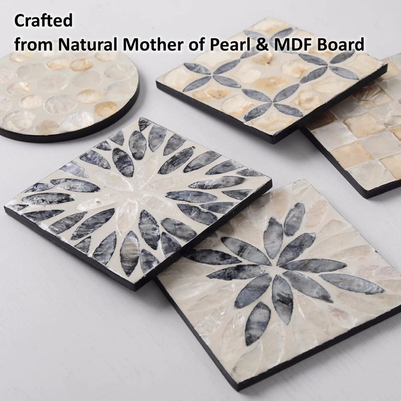 Mother of Pearl Coasters Set of 6 With Holder