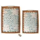 Set of 2 Woven Rattan Mother of Pearl Serving Tray-Rectangular