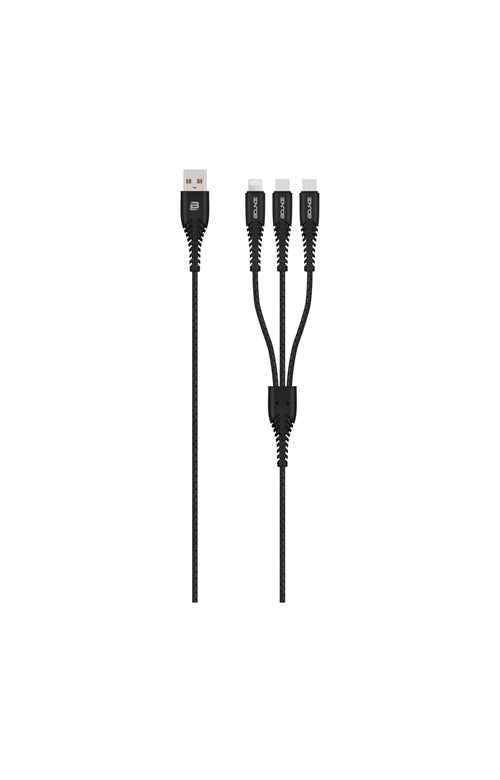 Bounce Cord series 3 in 1 charge cable - black