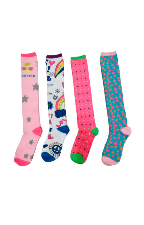 Girls Socks - Pack of 4 Pairs Knee High Funky Patterns