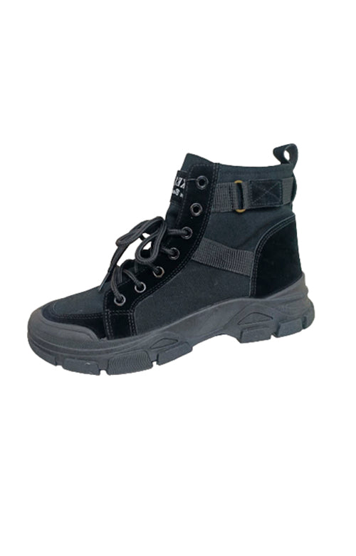 KIRA - Ladies Canvas Ankle Boots - BLACK