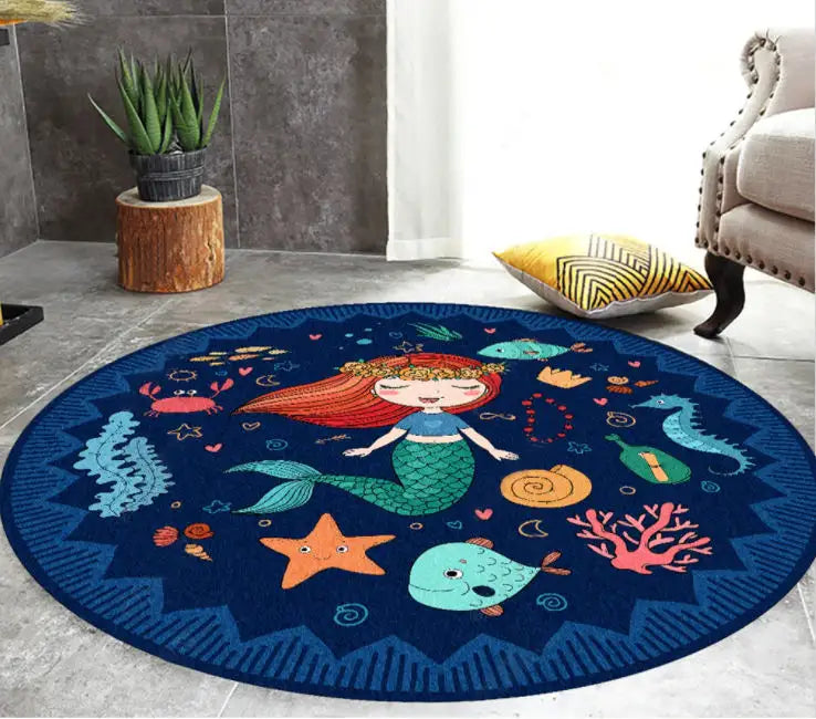 Round Crystal Velvet Carpet for Kids/Mermaid