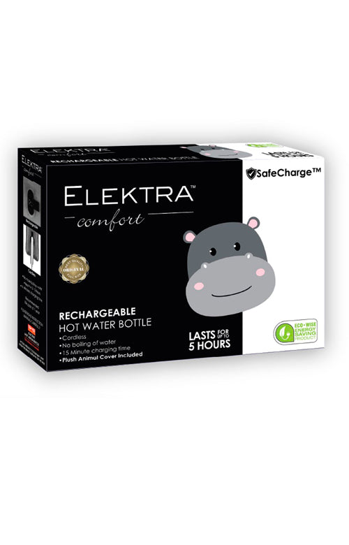Elektra - Electric Hot Water Bottle - Grey & Pink Hippo