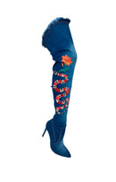 " Semi " Very long , Embroidered denim boot