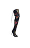 Rinja Floral Print Over The Knee Denim Boots