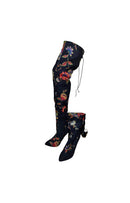 Rinja Floral Print Over The Knee Denim Boots