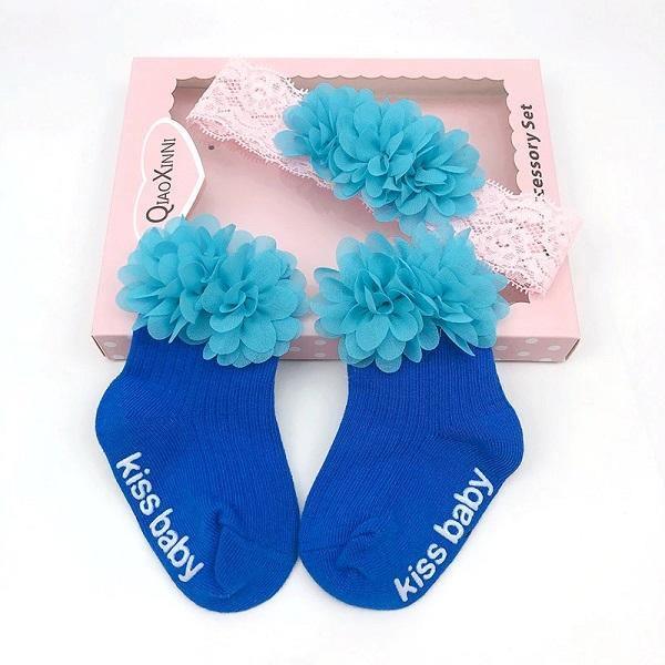 Smitten Flower Baby Socks with Headband Set - Assorted Colours