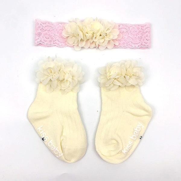 Flower Baby Socks with Headband Set â€“ Salmon Pink