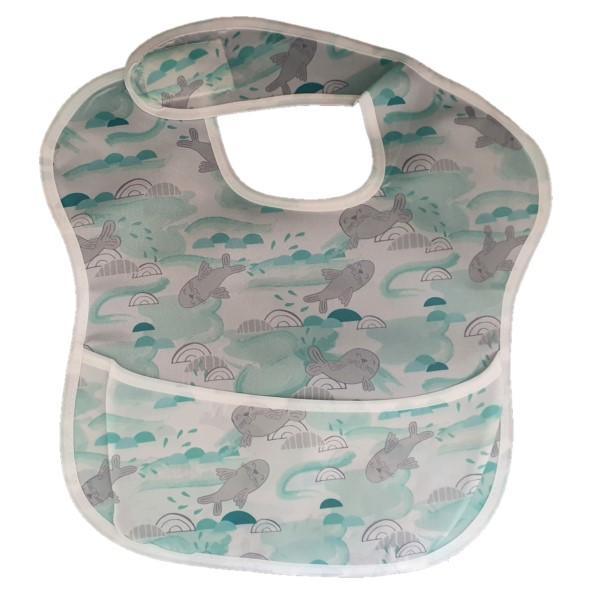 Waterproof Baby Bib with Crumb Catcher - Blue Forest Animals