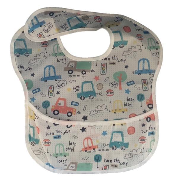 Waterproof Baby Bib with Crumb Catcher - Blue Forest Animals